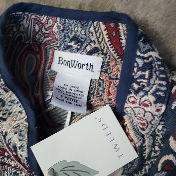 BonWorth Tweed Tan Paisley Patchwork Blazer Jacket Women's Small Petite NEW - Picture 2 of 5